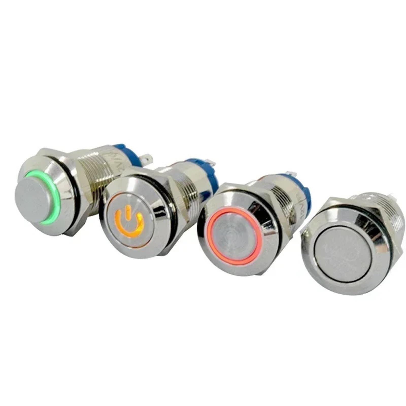 Metalowy przełącznik ciśnieniowy ze stali nierdzewnej 12 mm, 1 zamek, przełącznik chwilowy, symbol zasilania, wł./wył., 12 V, 220 V, przełącznik LED, pierścień, płaska głowica LED, 1 sztuka (czerwony
