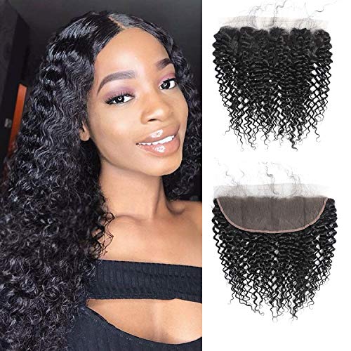 Brazilian Virgin Curly Lace Frontal 13x4 Free Part 100% Unprocessed Virgin Brazilian Curly Human Hair Lace Frontal Natural Black (20 Inch, Lace Frontal)