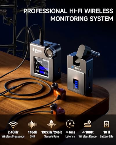 Image of Donner Wireless in Ear Monitor System, Stereo IEM System with Transmitter, Beltpack Color Screen Receiver, 2.4G IEM Wireless for Band Rehearsal, Live Performance, Studio, CV-3