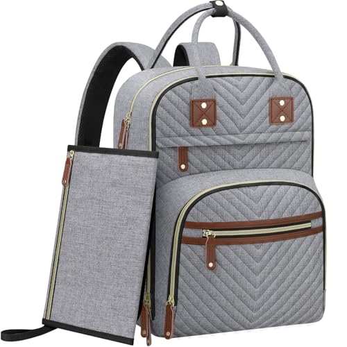 Image of Tenot Diaper Bag Backpack for Women with Changing Pad, Baby Bag with Insulated Pockets Multifunctional Diaper Bags For Baby Girl Boy Waterproof Baby Bags For Boys Girls Maternity Bag Grey