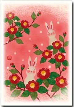 Amazon | 冬のイラスト ポストカード 「雪椿」 うさぎ絵葉書 和道楽