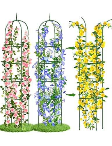 Obelisk Rankhilfe Garden, 2 Stücke 180cm Rosen Rankgitter Metall Abnehmbar Ranksäule witterungsbeständig freistehend für Kletterpflanzen Rosen Clematis Tomaten