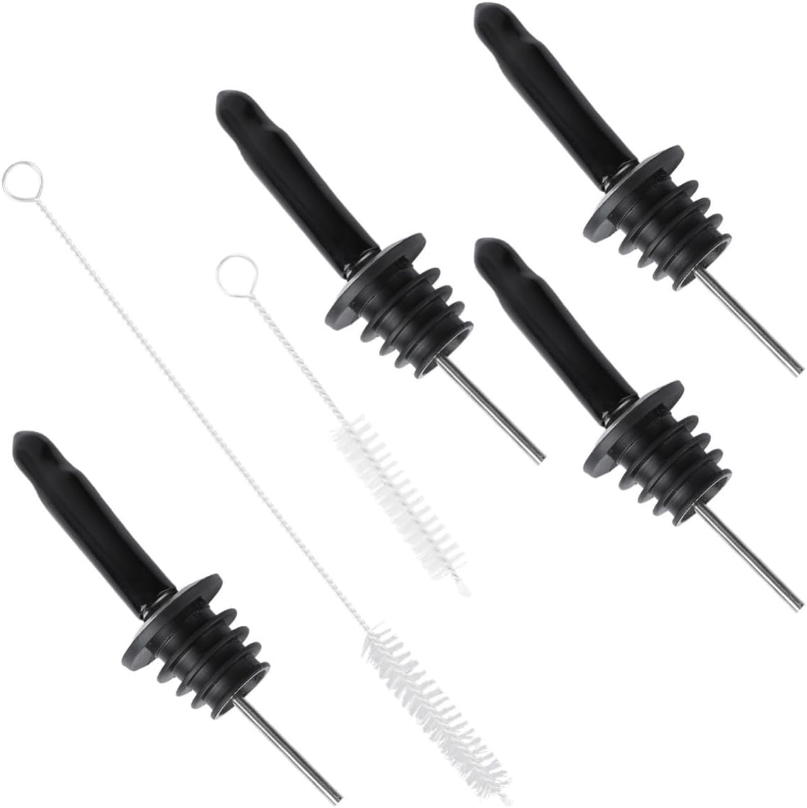 Wine Pourer Silver Stainless Steel Silicone Bottle Stopper Brush Set | Cap Included, Tasteless Sealing Control, Stainless Steel and Plastic Build