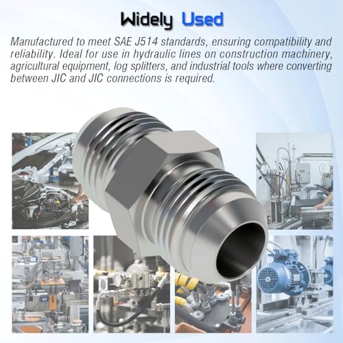 Image of 2403-06-06 Adapter Fitting 3 /8 inch Male JIC (9 /16 inch-18 thread) x 3 /8 inch Male JIC | SAE J514 Standard, Carbon Steel Flared Straight Tube Union Hydraulic Hose Connector (2 PACK)