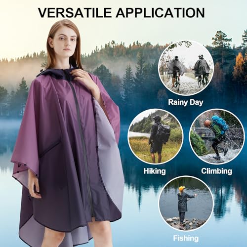 Image of salamra Rain Poncho Jacket - Hooded Waterproof Raincoat with Pocket for Women Men Adults