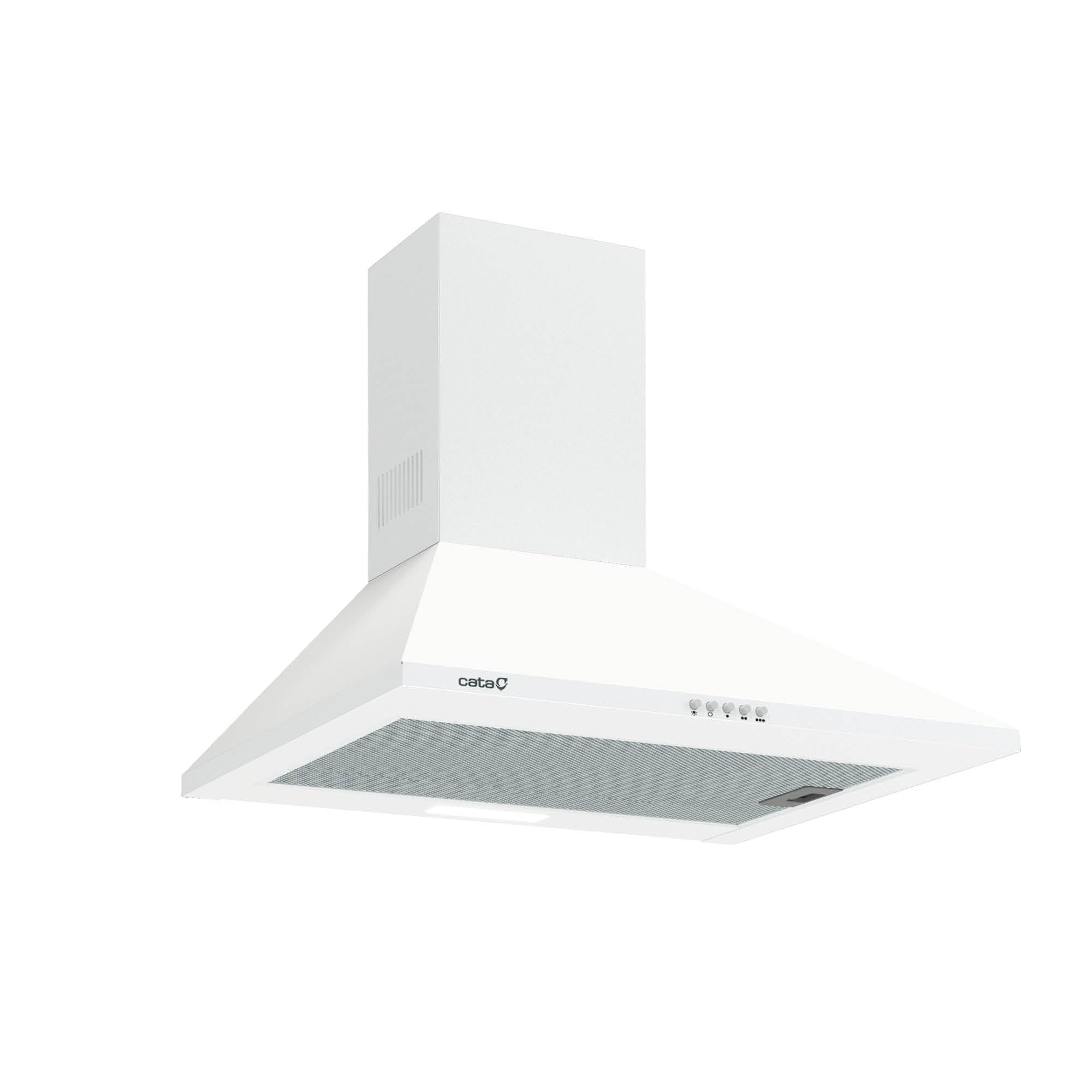 Cata | Hotte aspirante | Modèle OMEGA II 600 WH | Cloche décorative murale | 3 niveaux d'extraction | Largeur de 60 cm | Finition blanche | Classe d'efficacité énergétique C