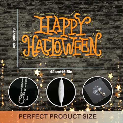Image of Happy Halloween Neon Sign Golden LED Wall Light Gift for Horror Party Decor