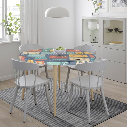 Nappe ronde imprimé postal imperméable lavable pour tables de 101 à 127 cm - 5