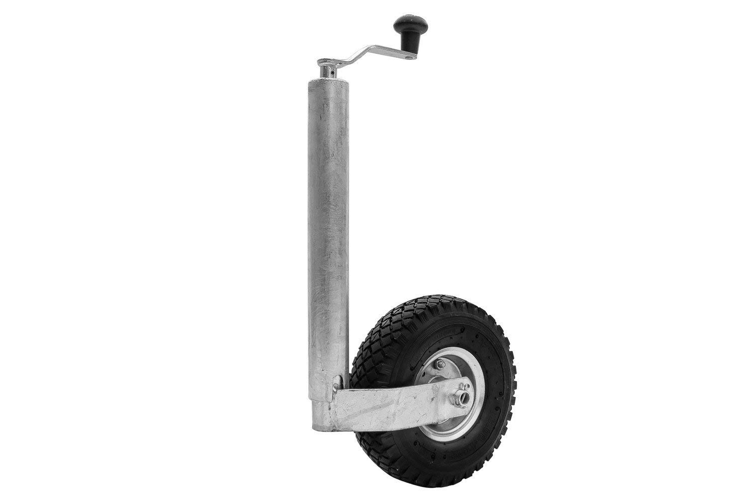 KNOTT roue de support TK48 150 kg, tube 48 mm, hauteur 500 a 720 mm, roue pneumatique 260 x 85 mm jante acier, montage sur collier, butee a billes, pour timon de remorque