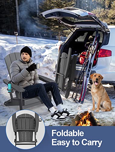 Marvoware 4 Pack Folding Adirondack Chair With Cup Holder For Outdoor Patio Lawn Fire Pit Backyard Deck, Hdpe Plastic Oversize Composite Chairs Weather Resistant Grey #TOP6