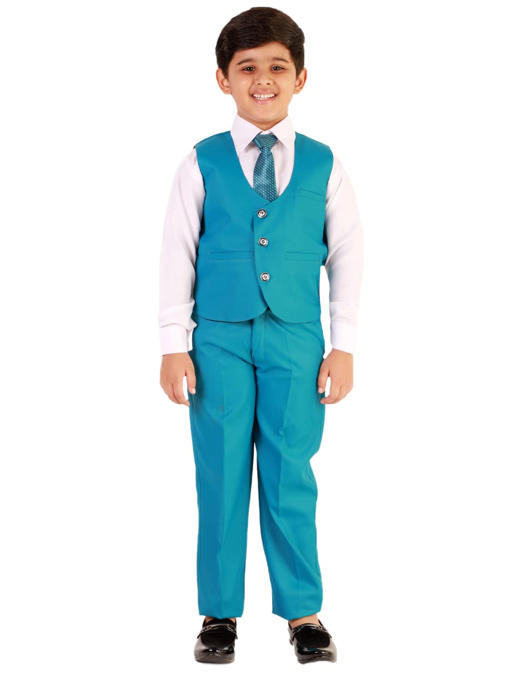 Pro-Ethic Style Developer 3 Piece Suit for Boys | Kids Wear Suit Set Coat, Pant, Tie & Shirt(Turquoise) 13-14 Years