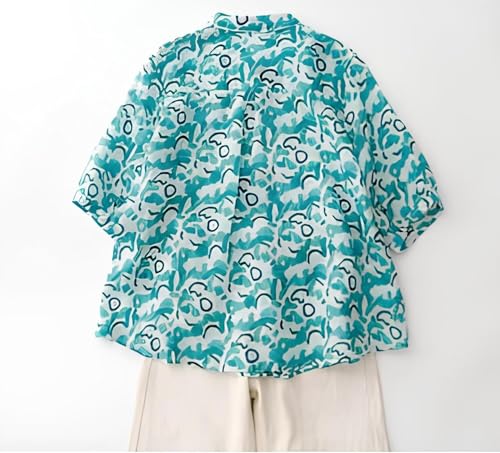 Image of Gufrina Women's Abstract Printed Button Down Shirt with Mandarin Collar and Above Elbow Sleeve Relaxed Fit Top