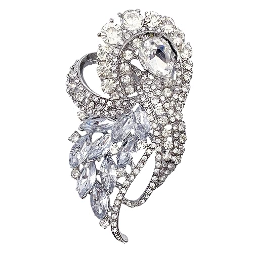 Image of LAXPICOL Vintage Clear Austrian Crystal Elegant Flower Bouquet Wing Brooch for Women