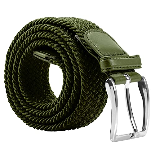Halal-Wear Cómodo cinturón elástico trenzado - Cinturón elástico - Cinturón elástico - Cinturón de tela - Trenzado con piel sintética para hombre y mujer (verde oliva) Cover