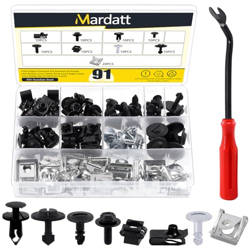Image of 91pcs Engine Protection Pan Hardware Kit with Fastener Remover, Car Bumper Fender Plastic Rivets Kit Car Engine Under Tray Cover Clips Set Splash Shield Hardware Kit for VW & Audi