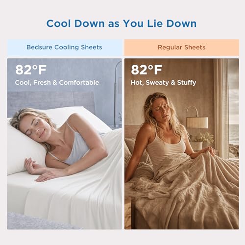 Image of Bedsure Cooling Sheets Queen Size, Silver Infused Bed Sheets, Q-Max>0.46