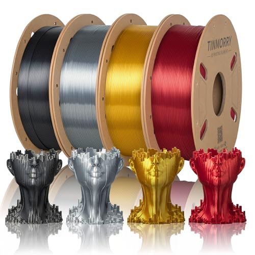 Image of TINMORRY Silk PLA Filament Bundle, 3D Printer Filament 1.75 mm Multicolor Pack, Red & Gold & Silver & Iron Black, 750g x 4 Spools