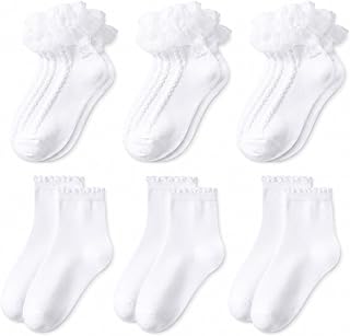 Girls White Ruffle Socks,Soft School Uniform Dress Socks | Toddler Kids Breathable Cotton Crew Sock,Perfect for Back School Pageants,Party,Christmas,Halloween,Daily wear.