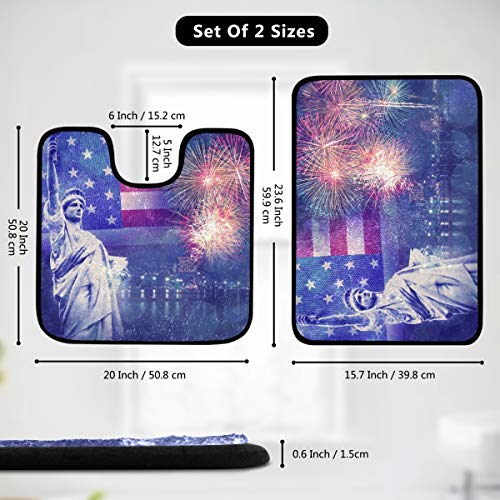 2-teiliges Badezimmerteppich-Set – Die Statue, Feuerwerk, 4. Juli, Unabhängigkeitstag, rutschfeste Badematten, waschbar… – Bild 3