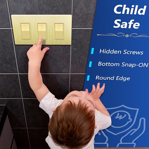 Image of LIDER Decorator Switch Cover, Screwless Wall Plate, Mid-Size 3-Gang 4.88 inch x 6.77 inch, LSWP-33M-BGD, UL Listed, Thermoplastic, Brushed Gold, 1-Pack