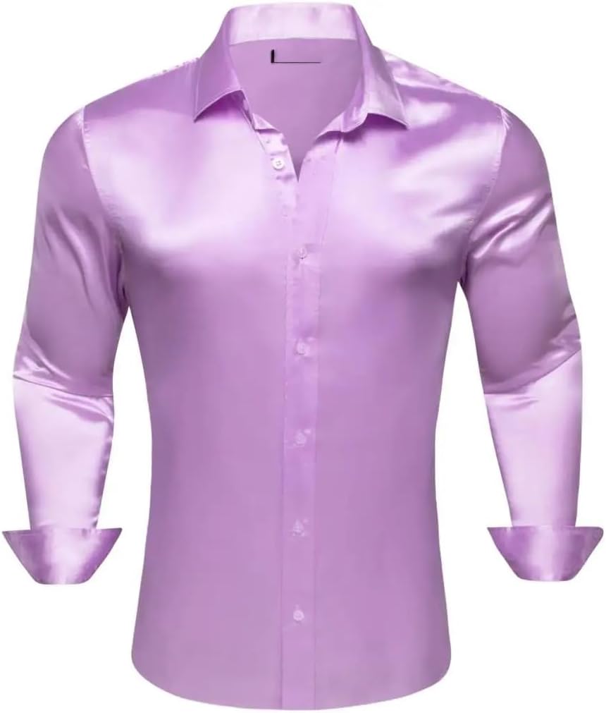 Men Silk Long Sleeve Black Flower Embroidered Slim Fit Male Blouses Casual Breathable Tops