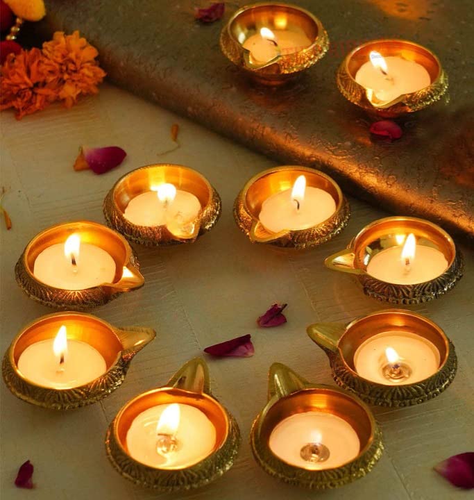 Zap impex Traditional Brass Oil Lamp Brass Deep Diya Indian Oil Lamp Diwali Puja Lamp Kuber Diya (2), Golden - Image 4