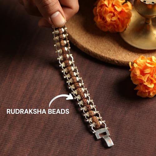 Image of Japam Silver Modern Rudraksha Bracelet | Authenticity Certificate | Bracelet for Medidation and Prayers | Unisex Design for Men and Women