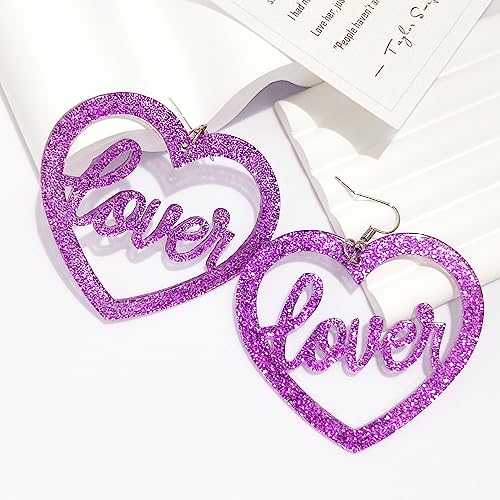 Pink Heart Earrings Lover Heart Earrings Dangle Taylor Lover Earrings Arylic Ts Lover Heart Shaped Earrings (Purple) #TOP2