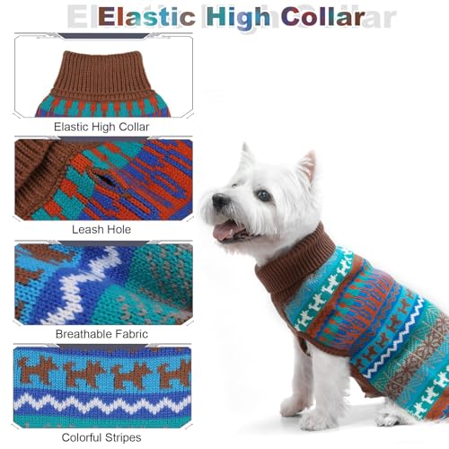 Image of Mihachi Dog Sweater - Winter Coat Apparel Clothes with Colorful Stripes for Cold Weather