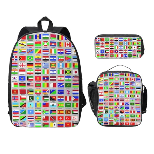 DEGDIOEI World Flags Backpack Set 17-inch Laptop Daypack