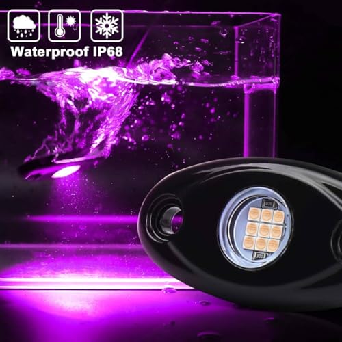 Image of Rock Lights Pink with Light Purple 12 Pods Pure Pink LED Rock Lights IP68 Waterproof 47inch Extension Wires for Trucks UTV ATV SUV Boat Pickup Car Fender Exterior Lighting Kit