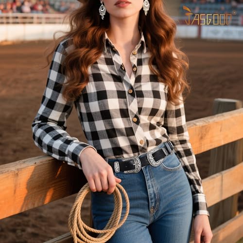 JASGOOD Women Leather Belts Ladies Vintage Western Design Black Waist Belt for Pants Dresses4