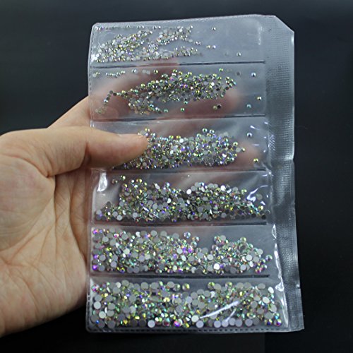 4906Pcs Spangle Nail Art Rhinestones Ab Nail Crystal Flat Back Circular Glass Studs Stones For 3D Nails Art Decorations Manicure Tools （1.3Mm, 1.5Mm, 1.8Mm, 2.0Mm, 2.4Mm, 2.8Mm) (Crystal Ab) #TOP5