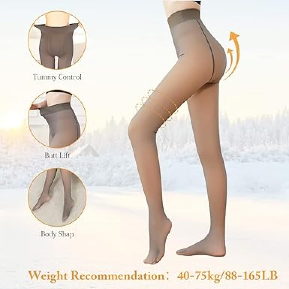 HAZARA Collant invernali caldi da donna semitrasparenti, collant in pile caldo all'aperto, collant invernali da donna perfetti dimagranti imitazione calze calde-C