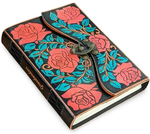 Journal intime en cuir véritable motif rose à offrir comme cadeau d'anniversaire femme
