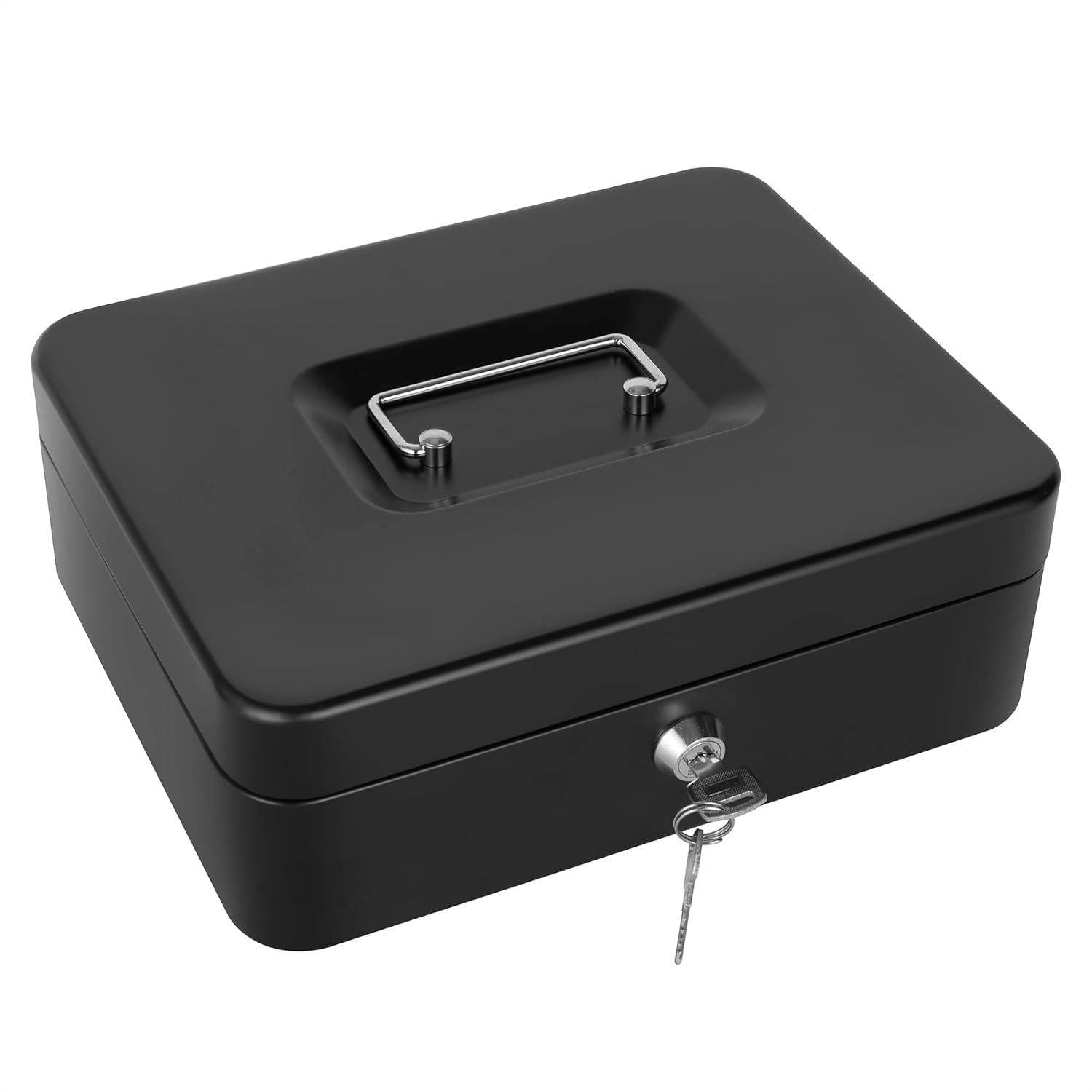 Medium Metal Cash Box with Key Lock Safe and Money Tray for Security,Money Saving Organizer, Large Money Box with Key Lock (Black) (Pack of 1)-image-46
