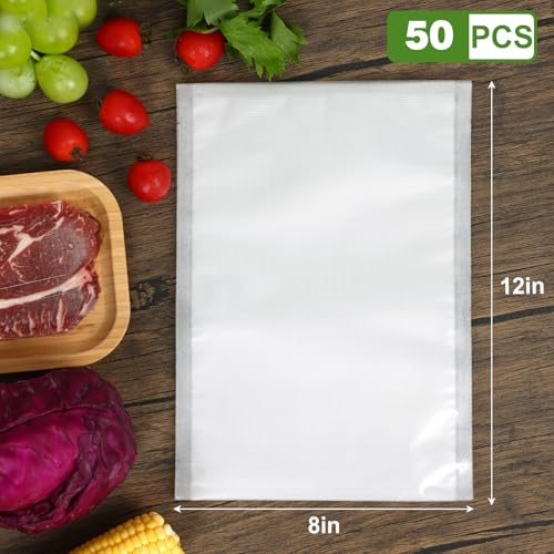 Image of Moretoes 50pcs Vacuum Sealer Bags, Food Saver Bags Quart 8 inch x 12 inch, BPA Free, Pre-cut Commercial Grade Vac Bags for Food Storage, Meal Prep or Sous Vide