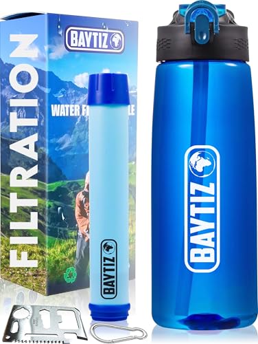 BAYTIZ ® Gourde Filtrante + Paille de Survie au Charbon