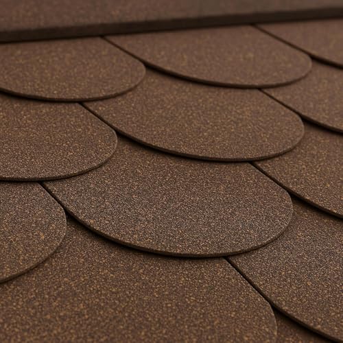 TIMBELA Kit de tejas bituminosas Beaver B205BROWN – color marrón, cubierta impermeable con cumbreras y clavos para caseta de jardín de madera modelo M205