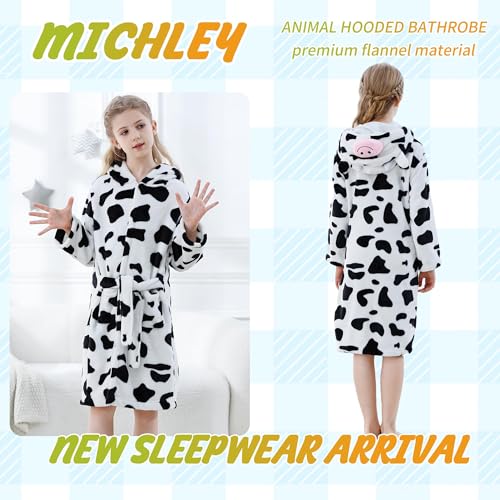 Image of MICHLEY Unisex Boys Girls Hooded Bathrobe Soft Fuzzy Toddler Cartoon Robe Animal Plush Sleepwear for Kids 3-13 Years