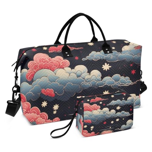 Large Travel Duffel Bag, Clouds Art Sports Tote Gym Bag, Shoulder Weekender Overnight Bag for Women Men, Carry On Luggage with Toiletry Bags