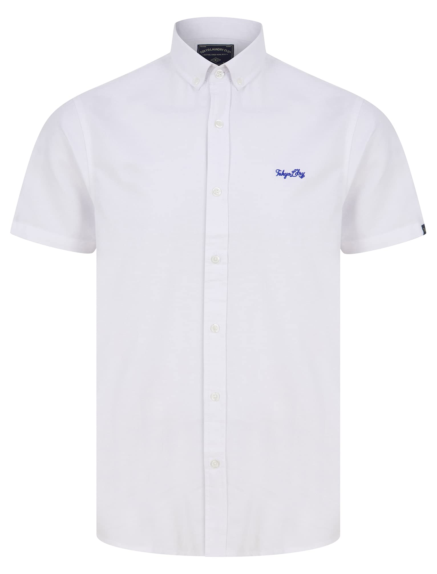 Tokyo Laundry Men's Tiberius Short Sleeve Button Down Collar Oxford Cotton Shirt White