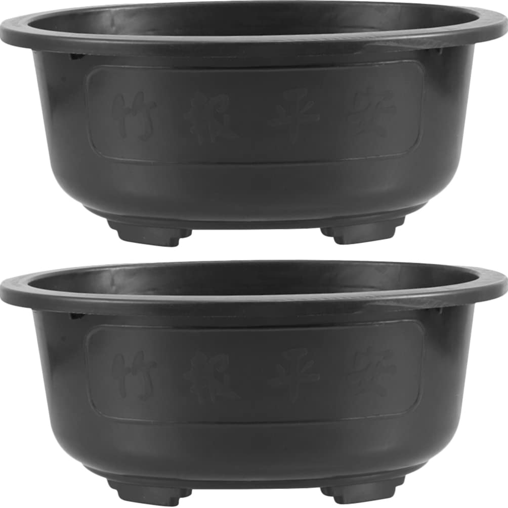 YARNOW 2pcs Bonsai Planter Pots, Large Round Training Pot for Indoor Outdoor Garden, Thickened Plastic Flowerpot with Drainage Holes for Orchid Succulent, Traditional Zen Nursery Container