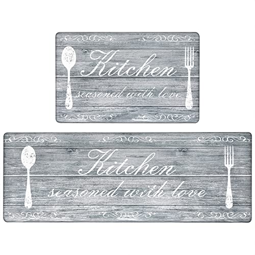 Pauwer Anti Fatigue Kitchen Mats Set of 2 Farmhouse Kitchen Rugs Non Skid Washable, Cushioned Kitchen Floor Mats, Waterproof Memory Foam Kitchen Runner Rug Comfort Standing Mat for Kitchen Home Office