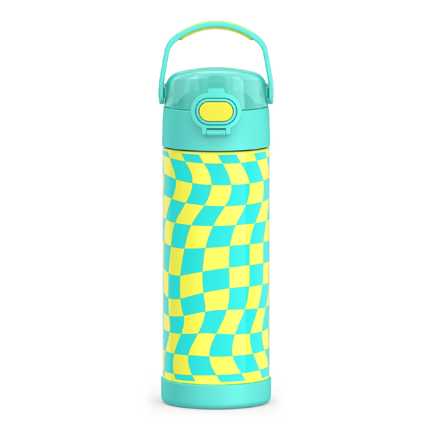 THERMOSFUNTAINER 16 Ounce Stainless Steel Vacuum Insulated Bottle with Wide Spout Lid, Wavy Checkers Teal