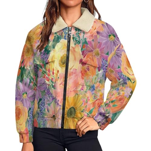 Sweat polaire femme à fleurs aquarelles avec fermeture zippée rose et violet