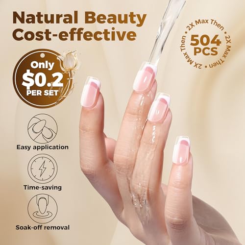Image of UNA GELLA Nail Tips Square: 504PCS Short Square Nail Tips Pre Etched Gel Fake Nails Tips, No C Curve For Women DIY Nail Extension French Style Salon Home Full Cover Soft Acrylic False Tips 12 Sizes