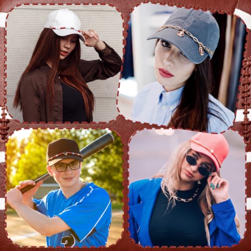 Image of Geyoga 9 Pcs Trucker Hat Chains Trucker Hat Charms Women Man Bill Decoration Detachable DIY Metal Chain for Mesh Baseball Cap(Brown White, Football)