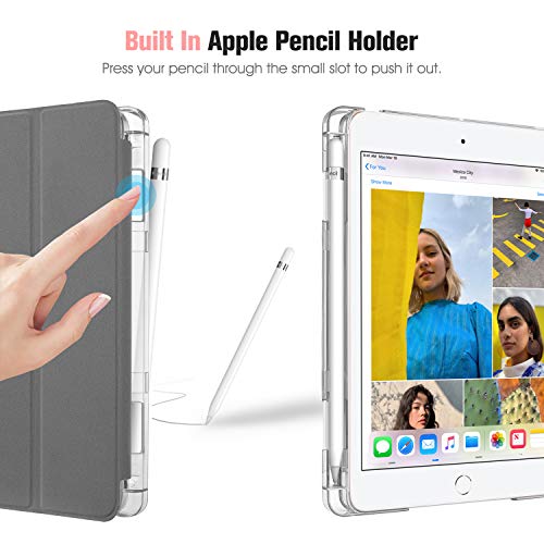 Fintie for iPad Mini 5 2019 ケース クリア 半透明 バックカバー Pencil 収納可能 ペンホルダー付き 薄型 軽量 スタンド オートスリープ機能 第5世代 7.9 インチ 保護カバー(モデル番号A2133、A2124、A2126、A2125) (モデル番号A2133、A2124、A2126、A2125) (スペースグレー)