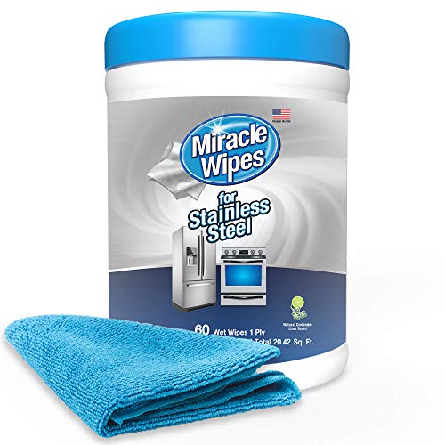 MiracleWipes for Stainless Steel, Cleaner Wipes for Kitchen and Home Appliances, Including Oven, Refrigerator, Dishwasher, Microwave, Sink, Hood, and Grill, Removes Fingerprints and Smudges, Includes Microfiber Towel - 60 Count